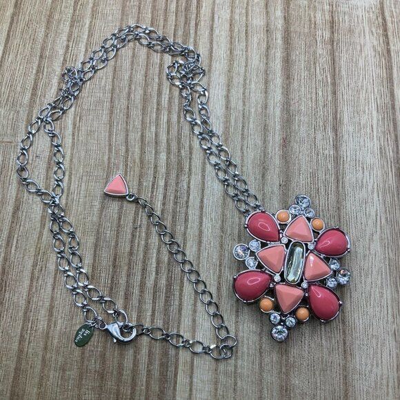 Lia Sophia Pink & Peach Rhinestone Enamel Pendant or Brooch Pin - Picture 2 of 7